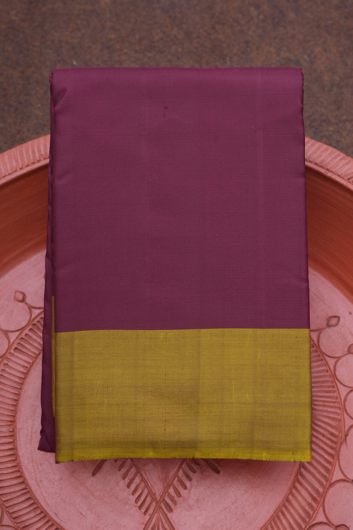 Contrast Border Plain Berry Purple Kanchipuram Silk Saree