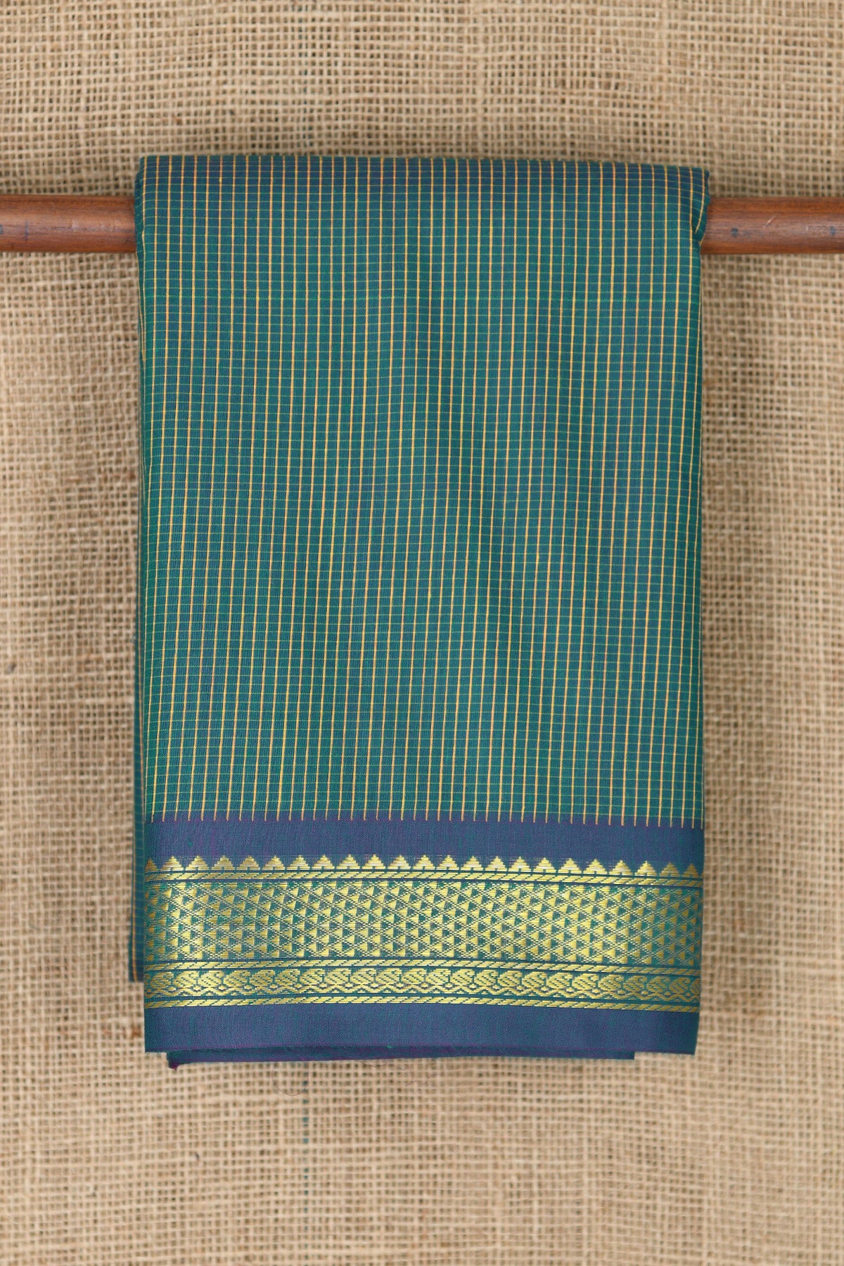 Arai Madam Zari Border With Small Checks Pine Green Apoorva Cotton Saree