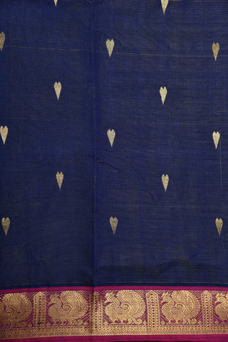 Vaira Oosi Design Leaf Motif Navy Blue Silk Cotton Saree