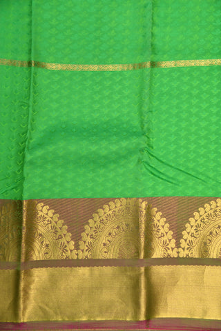 Half Circle Border Design With Self Floral Buttis Parrot Green Kanchipuram Silk Saree