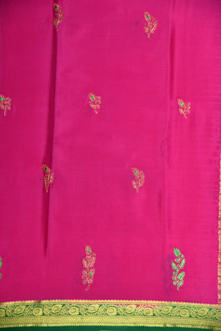 Contrast Border Embroidered Rose Pink Mysore Silk Saree