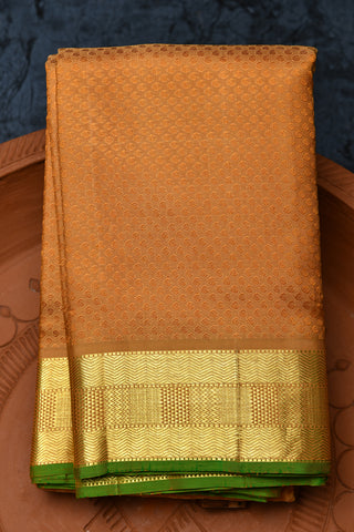 Threadwork Jacquard Weave Buttis With Zari Border Caramel Brown Kanchipuram Silk Saree