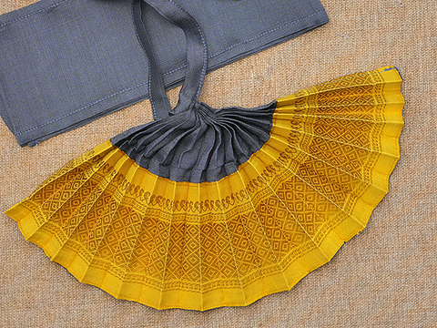 Zari Border Grey And Yellow Silk Amman Pavadai Set