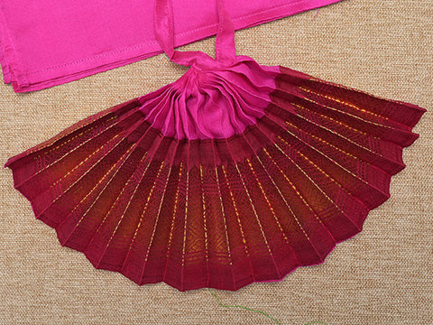 Zari Border Rust Red And Pink Silk Amman Pavadai Set