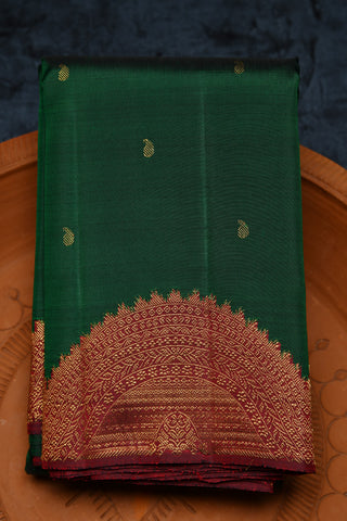 Half Circle Turning Border With Paisley Buttis Forest Green Kanchipuram Silk Saree