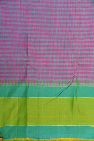 Contrast Big Border With Thread Work Checks Grey And Pink Kanchipuram Silk Saree