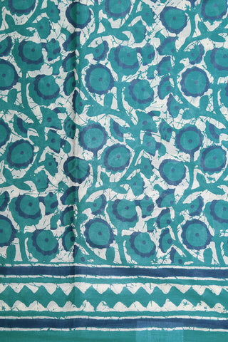 Allover Floral Design Teal Green Printed Ahmedabad Cotton Saree