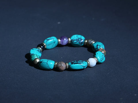 Unisex Turquoise, Amethyst, Tiger Eye And Black Onyx Stone Bracelet