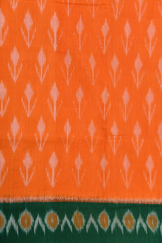 Floral Motif Bright Orange Pochampally Cotton Saree