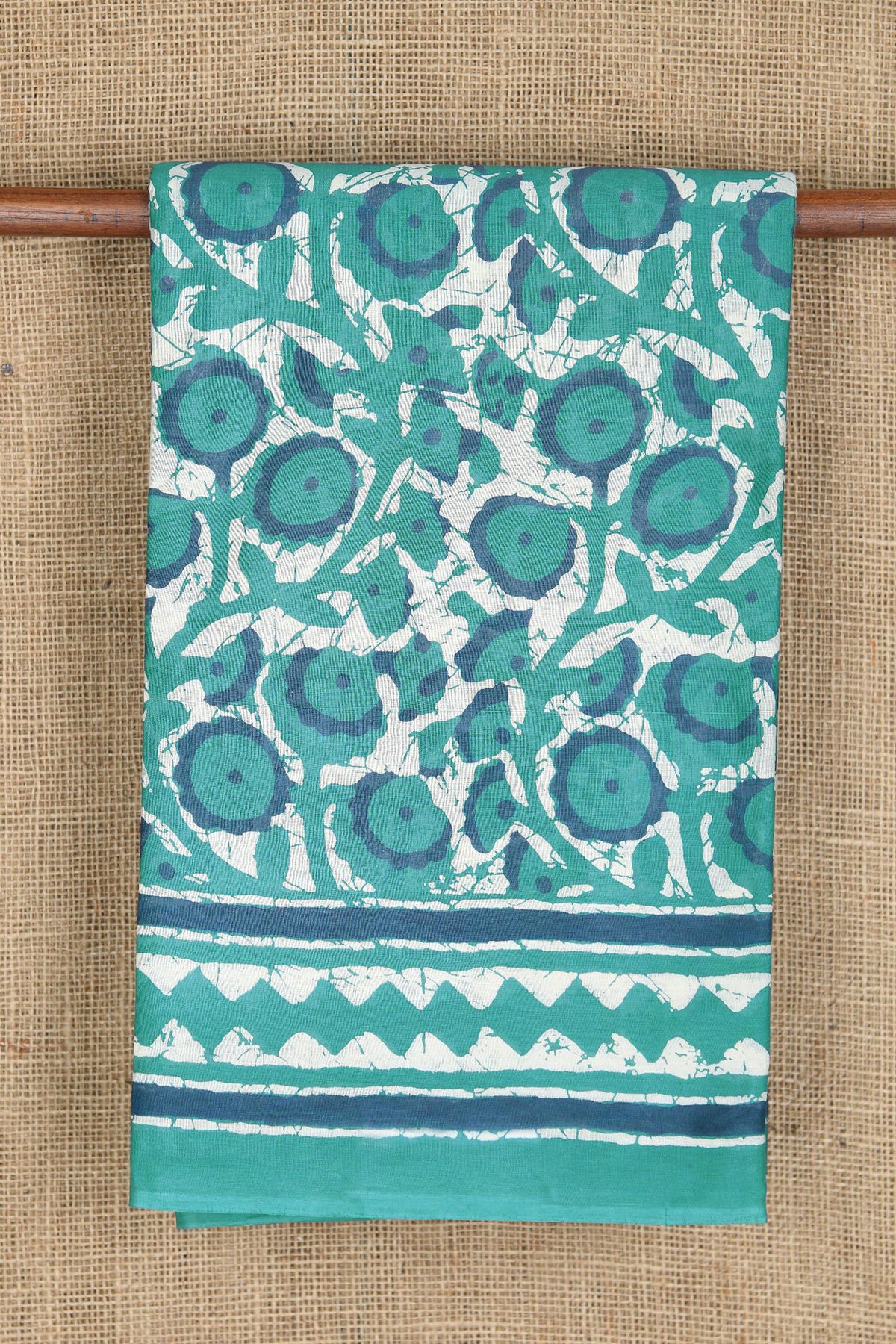 Allover Floral Design Teal Green Printed Ahmedabad Cotton Saree