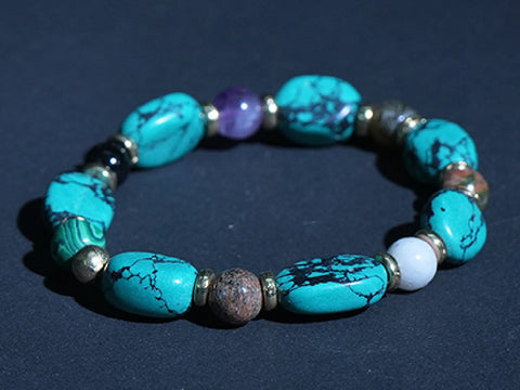 Unisex Turquoise, Amethyst, Tiger Eye And Black Onyx Stone Bracelet