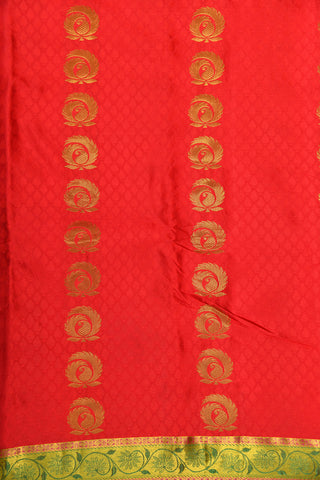 Contrast Floral Zari Border With Butta Chilly Red Kanchipuram Silk Saree