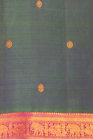 Elephant Motif Border Peacock Green Kanchipuram Silk Saree