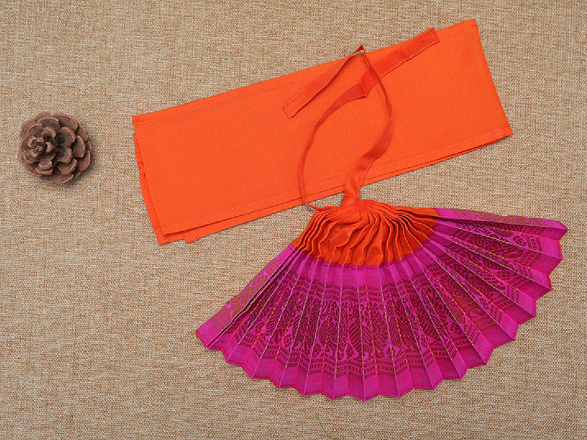 Zari Border Orange And Magenta Silk Amman Pavadai Set