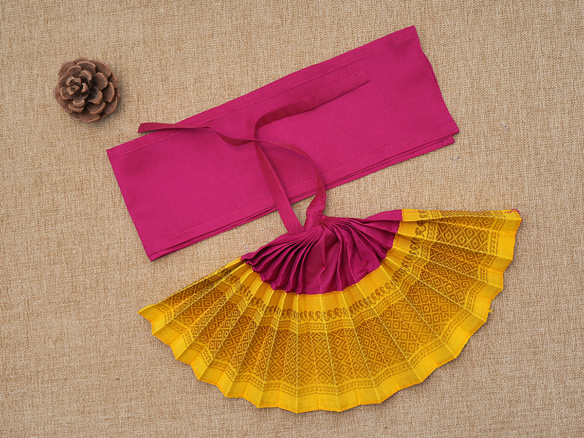 Zari Border Pink And Yellow Silk Amman Pavadai Set