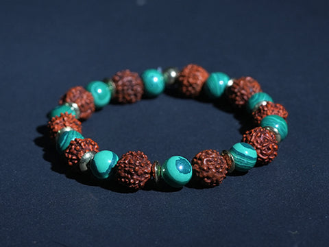 Unisex Rudraksh And Jade Green Quartz Bracelet