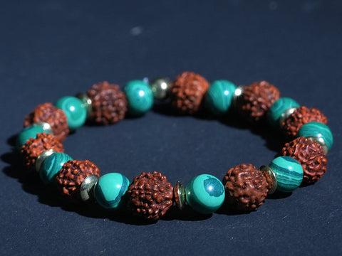 Unisex Rudraksh And Jade Green Quartz Bracelet