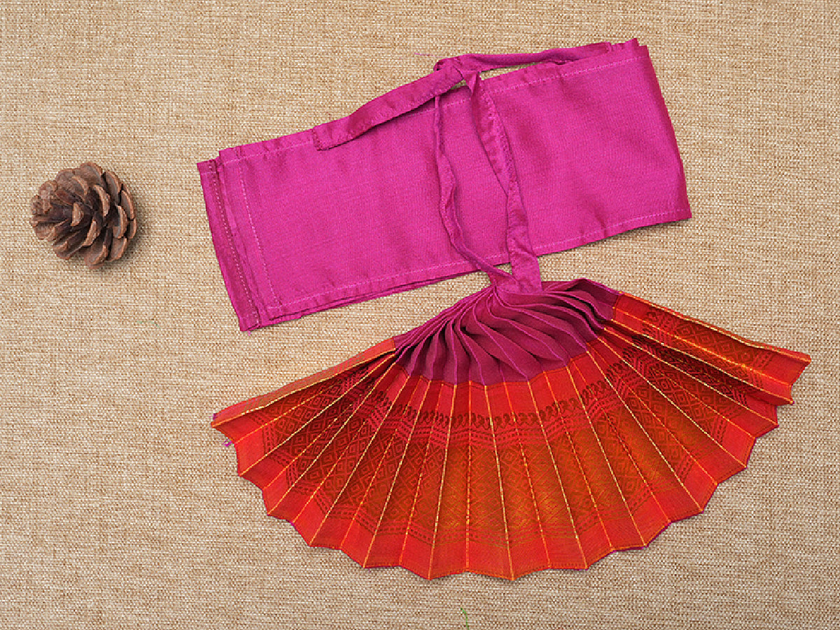 Zari Border Magenta And Mustard Silk Amman Pavadai Set