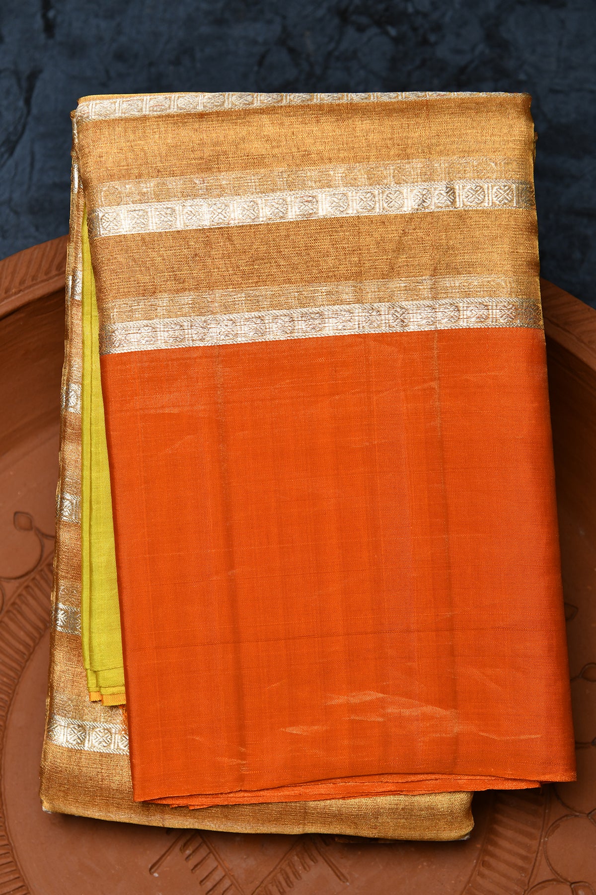 Ganga Jamuna Border Gold Tissue With Silver Zari Stripes Kanchipuram Silk Saree