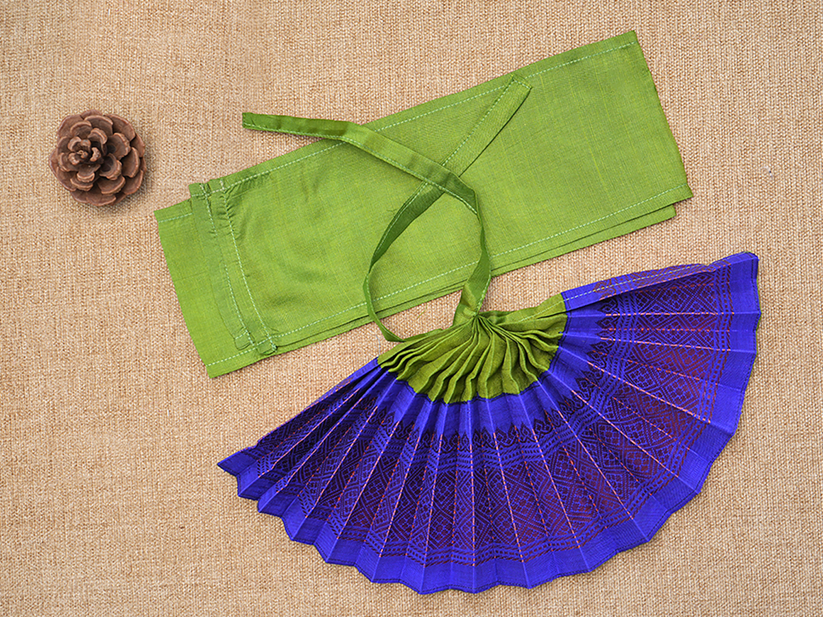 Zari Border Green And Blue Silk Amman Pavadai Set