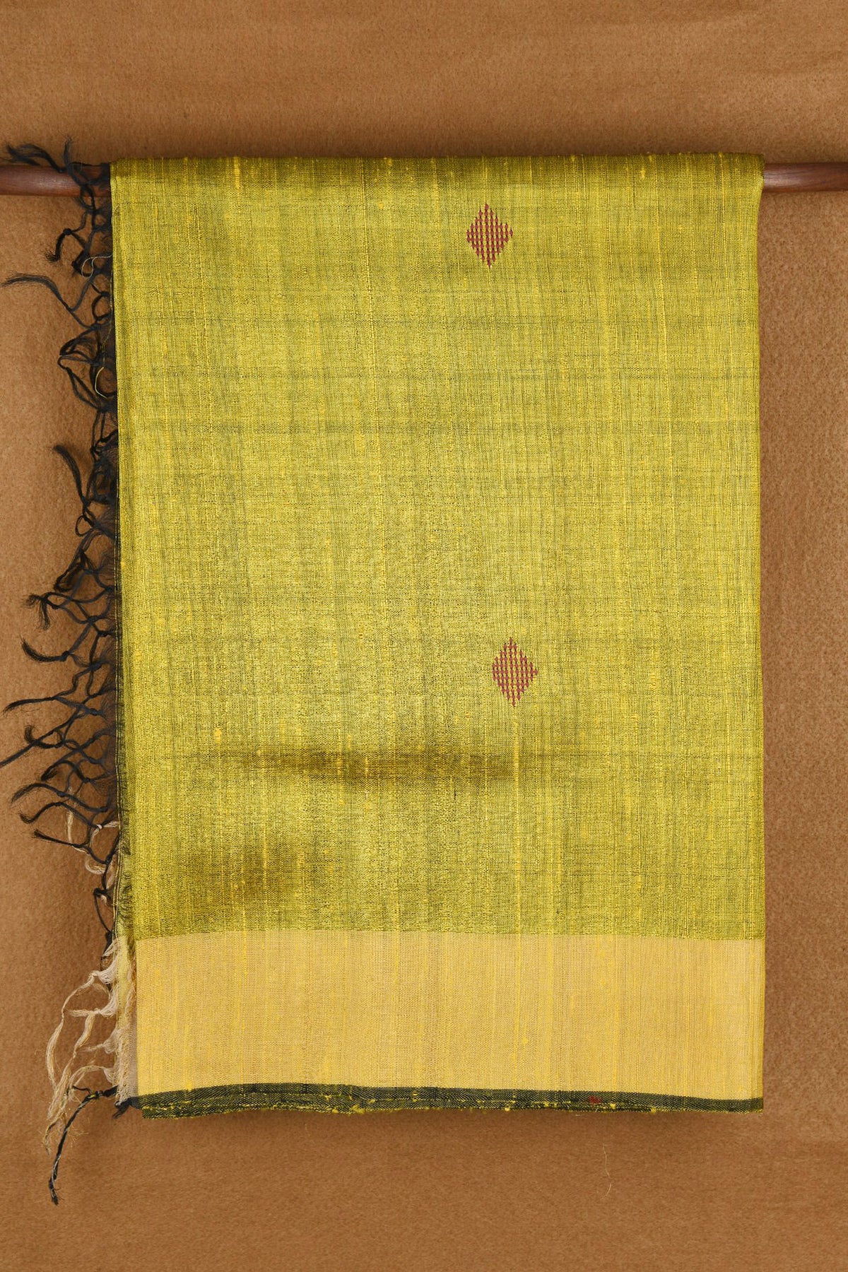 Zari Border In Plain Moss Green Jute Silk Saree