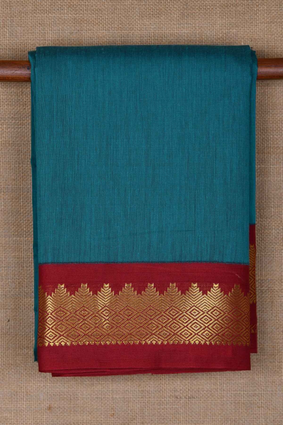 Contrast Zari Border In Plain Teal Blue Apoorva Silk Saree