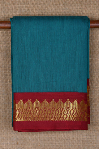 Contrast Zari Border In Plain Teal Blue Apoorva Silk Saree