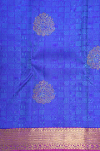 Zig Zag Border With Thread Work Checks And Zari Floral Butta Azure Blue Kanchipuram Silk Saree