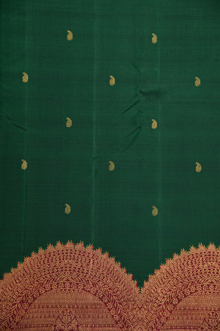 Half Circle Turning Border With Paisley Buttis Forest Green Kanchipuram Silk Saree