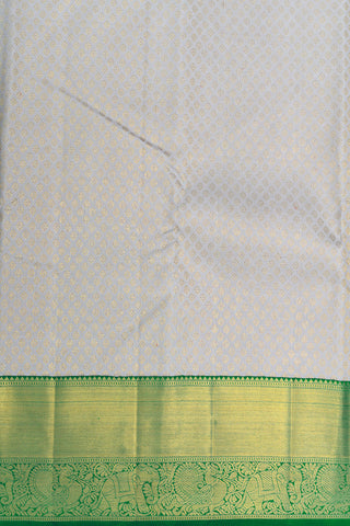 Brocade With Peacock And Elephant Border Pastel Grey Kanchipuram Silk Saree