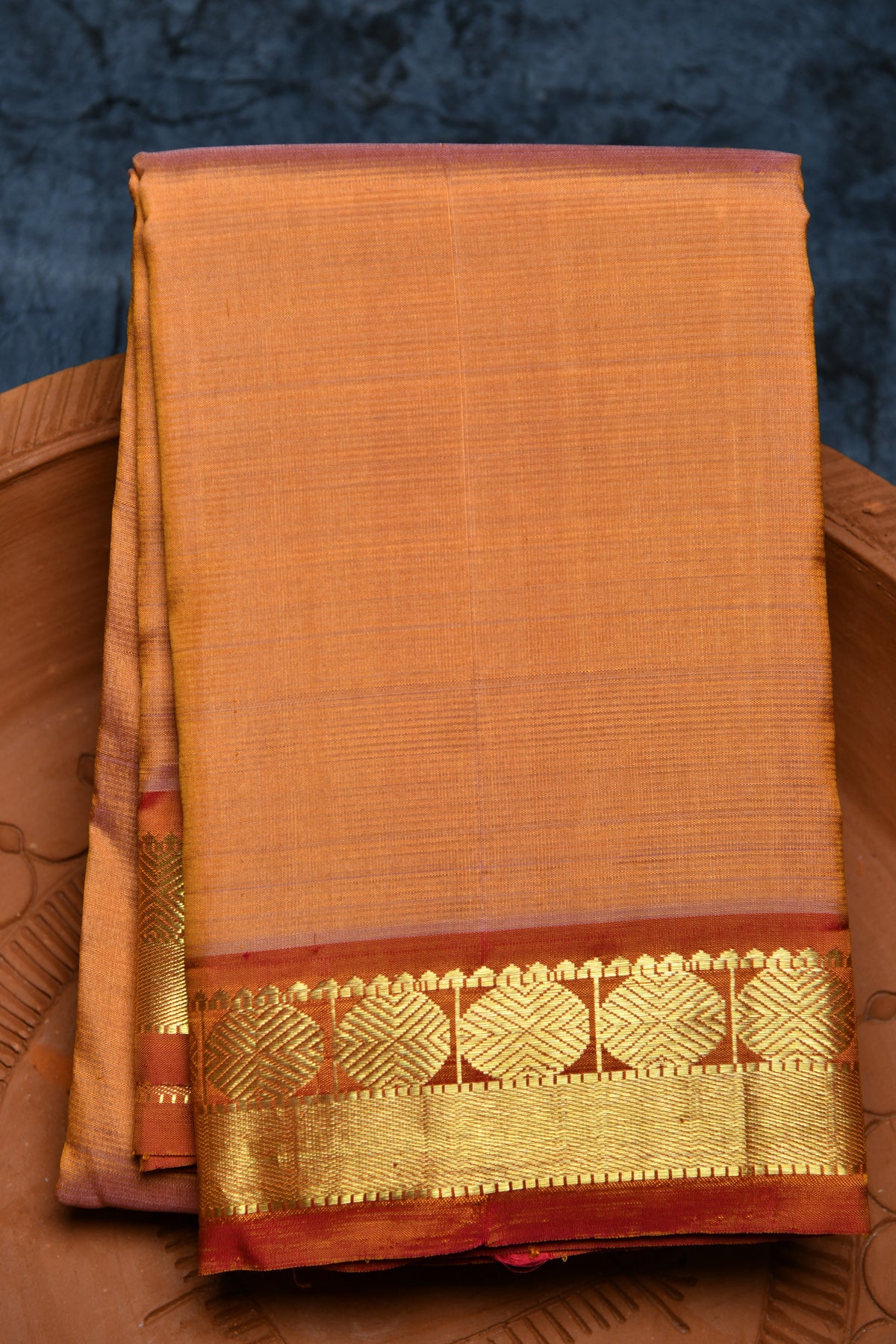 Rudraksh Border Rust Brown Kanchipuram Silk Saree