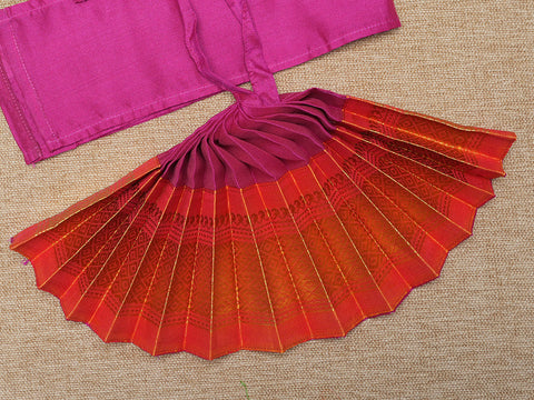 Zari Border Magenta And Mustard Silk Amman Pavadai Set