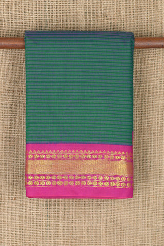 Contrast Zari Border With Monochrome Stripes Pine Green Apoorva Cotton Saree