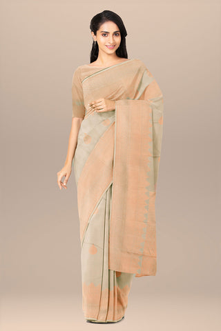 Copper Zari Traditional Border In Butta Taupe Grey Kanchipuram Silk Saree