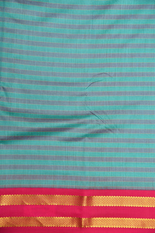 Contrast Rettaipettu Border With Monochrome Stripes Grey And Sea Green Apoorva Silk Saree