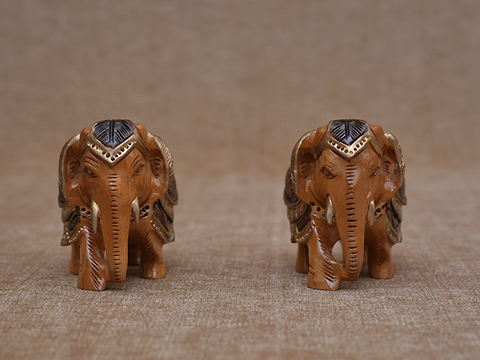 Set Of 2 Wooden Handicraft Elephant Statue For Showpiece