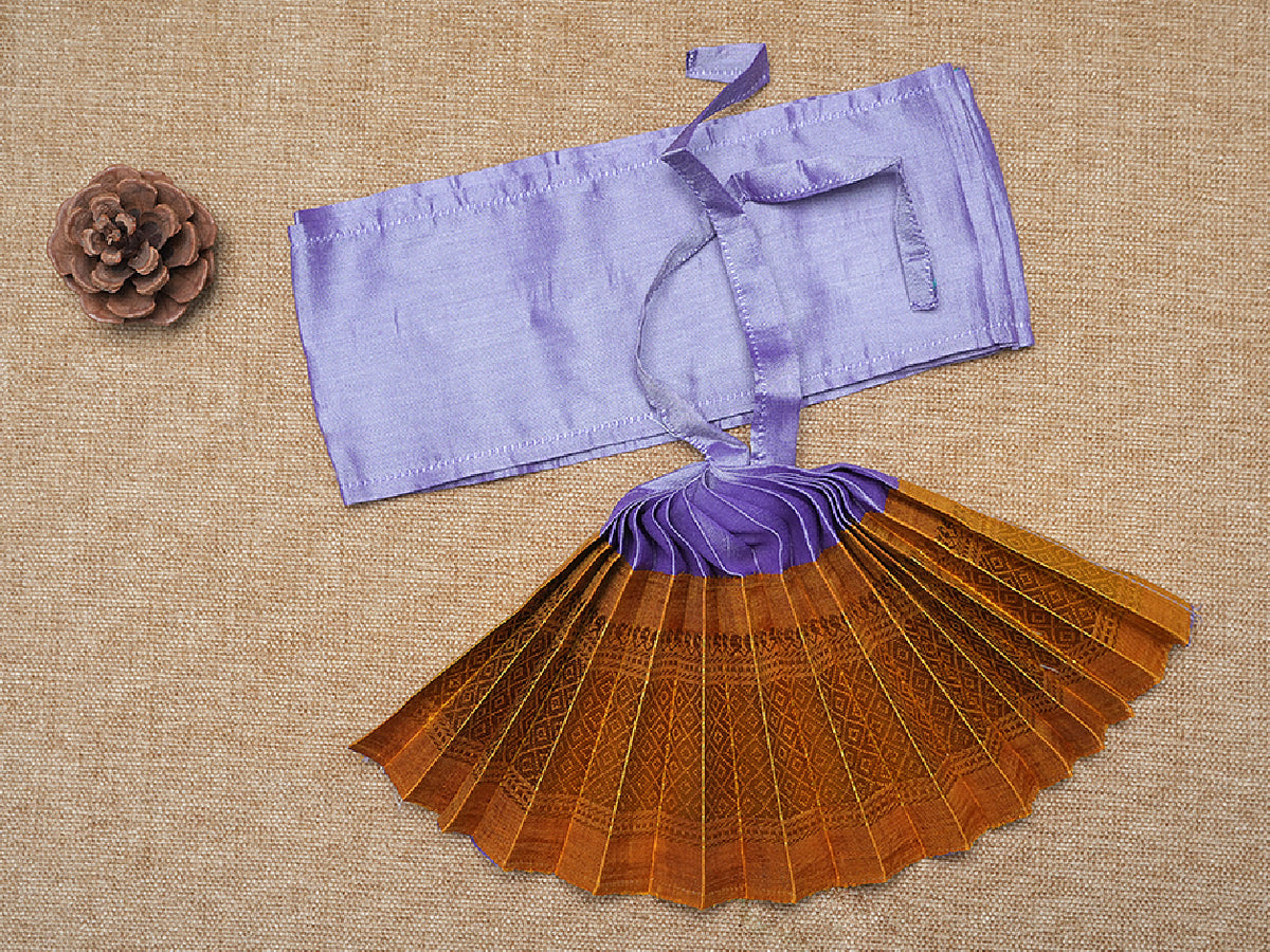 Zari Border Lilac And Mustard Silk Amman Pavadai Set