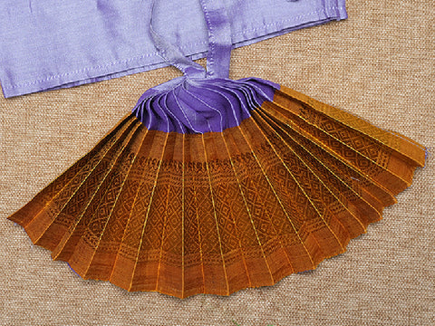 Zari Border Lilac And Mustard Silk Amman Pavadai Set