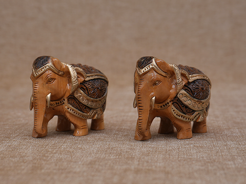 Set Of 2 Wooden Handicraft Elephant Statue For Showpiece