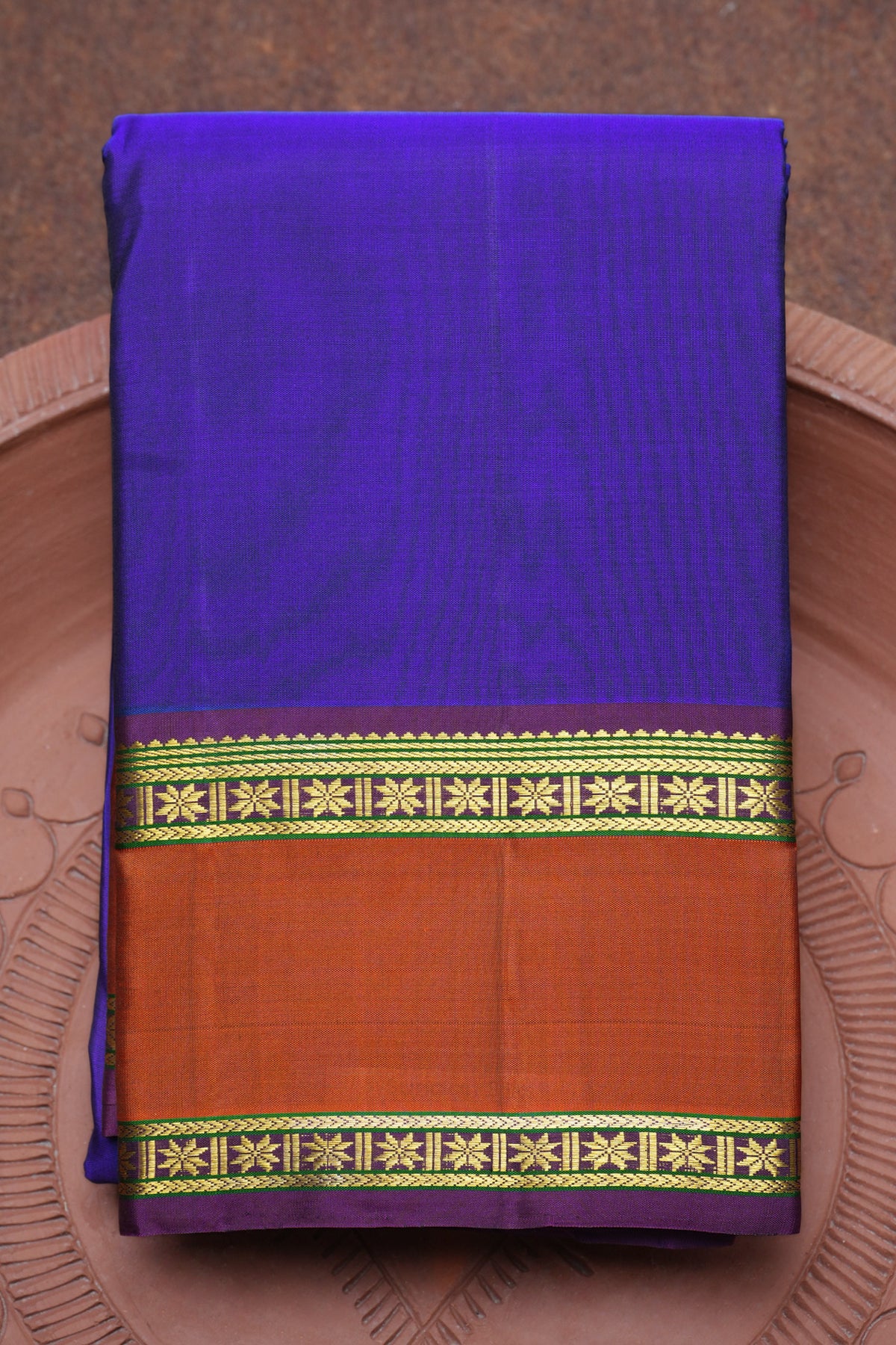 Contrast Zari Border Plain Royal Blue Kanchipuram Silk Saree