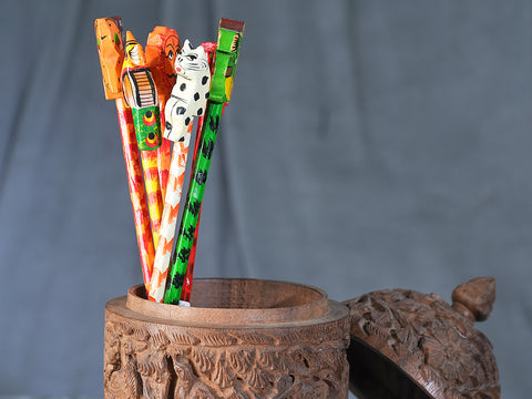 Handpainted Traditional Wooden Pencils Set Of 6