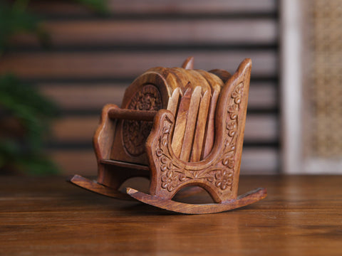 Chair Shape Brass Wooden Tea Coaster Set