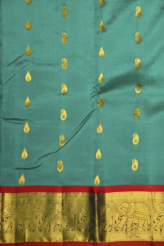 Elephant Design Border With Bindi Buttis Green Kanchipuram Silk Saree