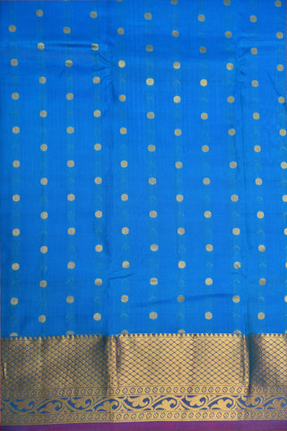 Diamond Border With Rudraksh Buttis Peacock Blue Kanchipuram Silk Saree