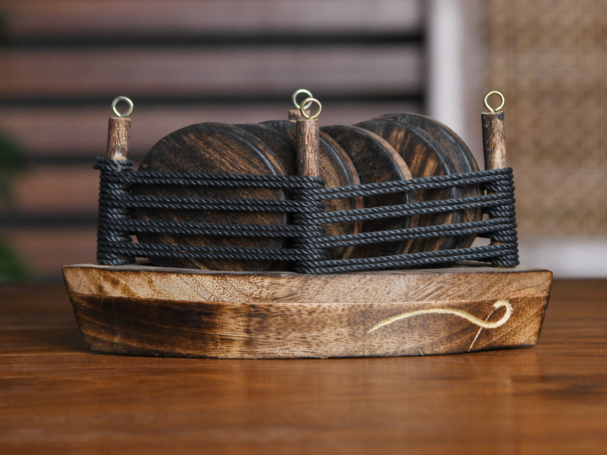 Wooden Ship Shape Tea Coaster Set