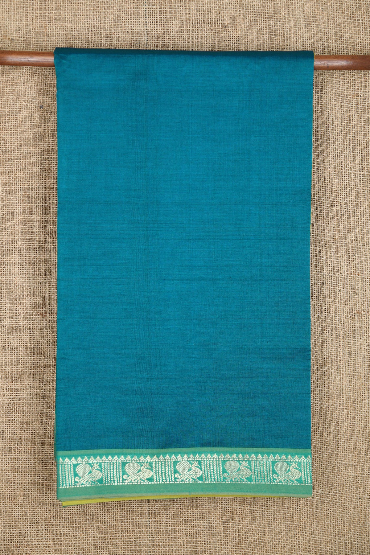 Annam Zari Border In Plain Ocean Blue Poly Cotton Saree