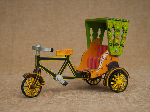 Handicrafted Wooden Multicolor Cycle Rickshaw