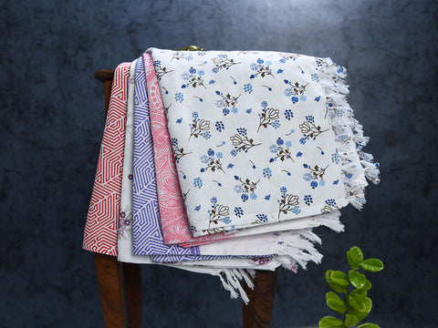 Assorted Set Of 5 Printed Cotton Towels