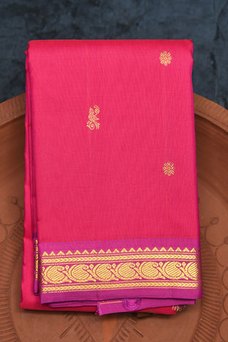 Contrast Paisley Border In Buttis Rani Pink Kanchipuram Silk Saree