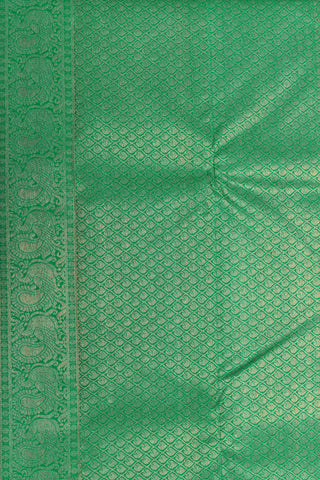 Brocade With Peacock And Elephant Border Pastel Grey Kanchipuram Silk Saree